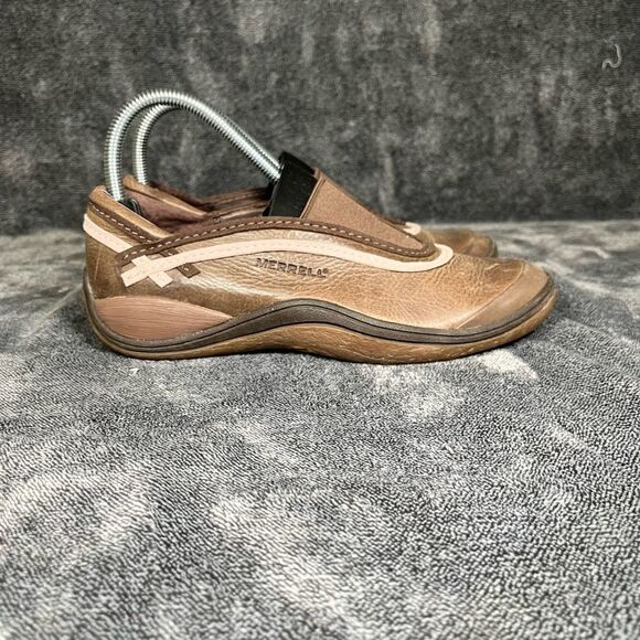 Merrell Willow Women's brown oiled leather w/beige slip on shoes size US 7 - Picture 3 of 9